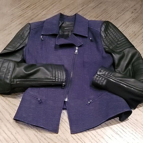 BCBGMAXAZRIA black leather and denim jacket XXS - Picture 1 of 7